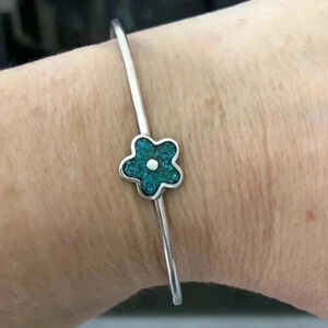 Crushed Turquoise Flower Solid 925 Sterling Silver Cuff Bracelet NWT